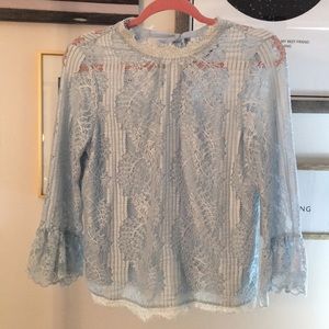 Blue eyelet lace long sleeve blouse
